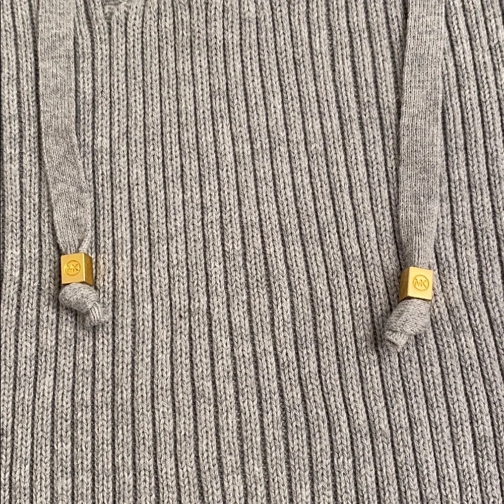 Michael Kors gray lace up ribbed three quarter sleeve sweater